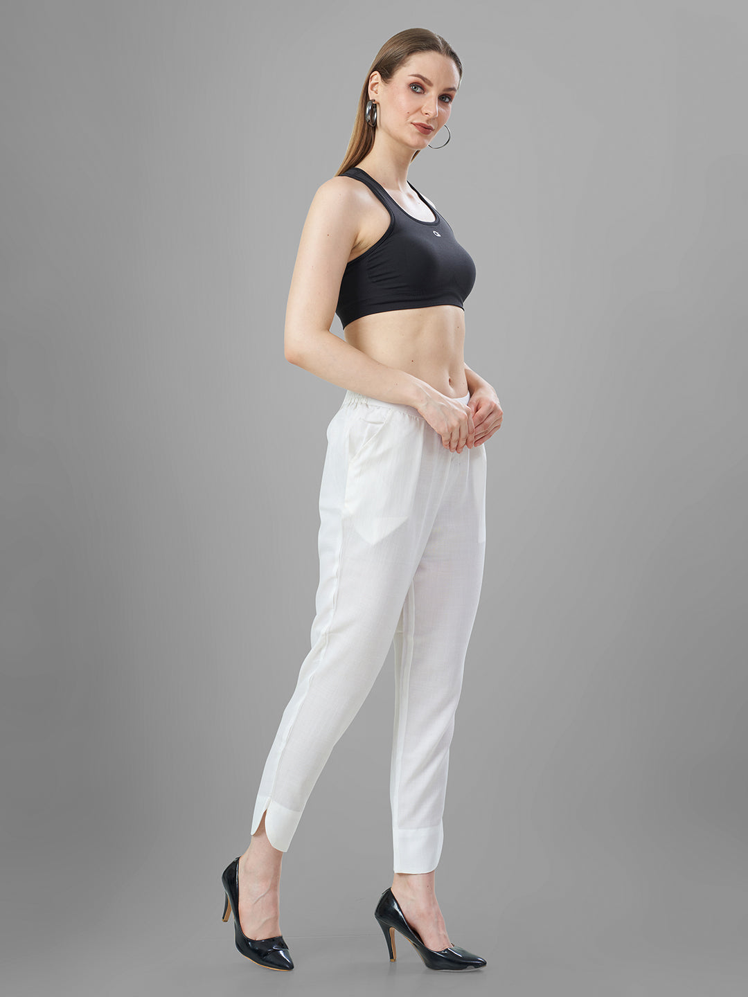 Trendy Silk Cigarette Pants for Ladies in white online