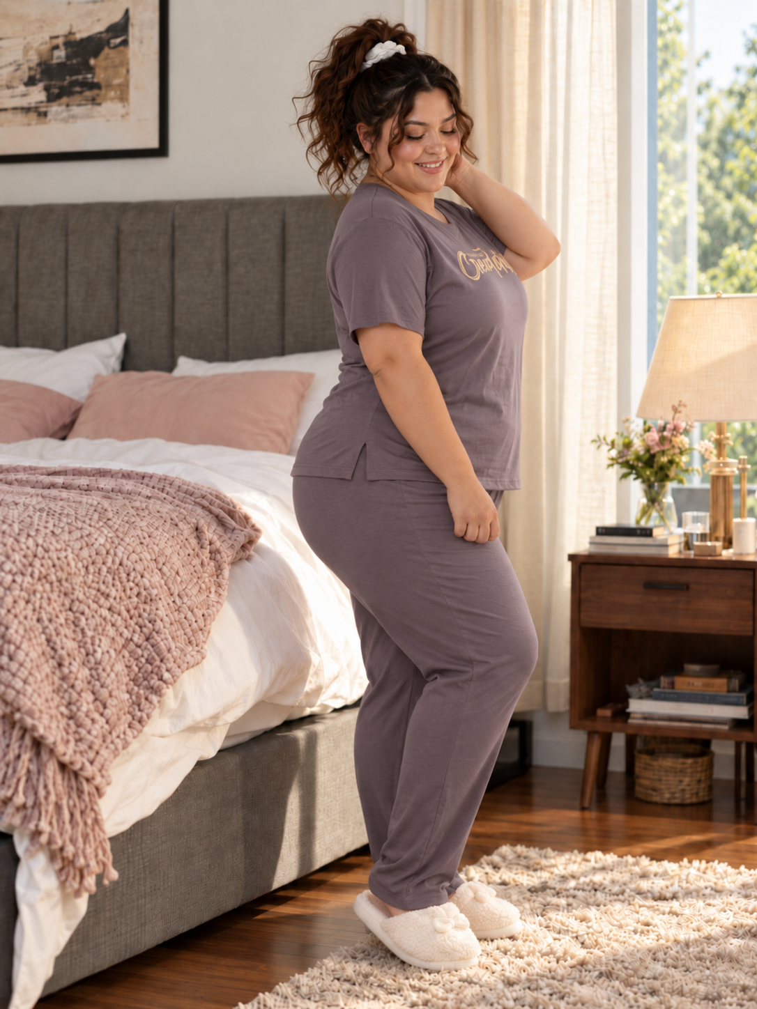 Ultra Comfy Plus Size Night Suit Set (Steel Grey)