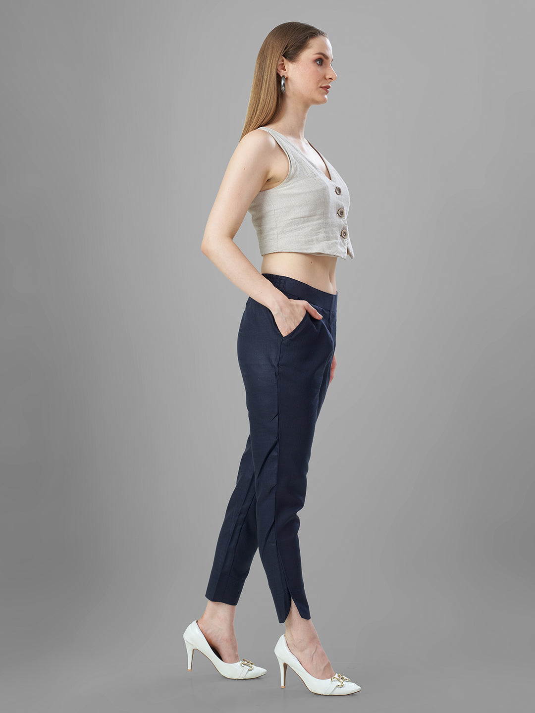 Trendy Silk Cigarette Pants for Ladies in navy online