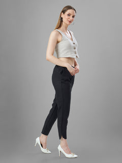 Trendy Silk Cigarette Pants For Ladies | Perfect Everyday Wear | Tittli (Navy)