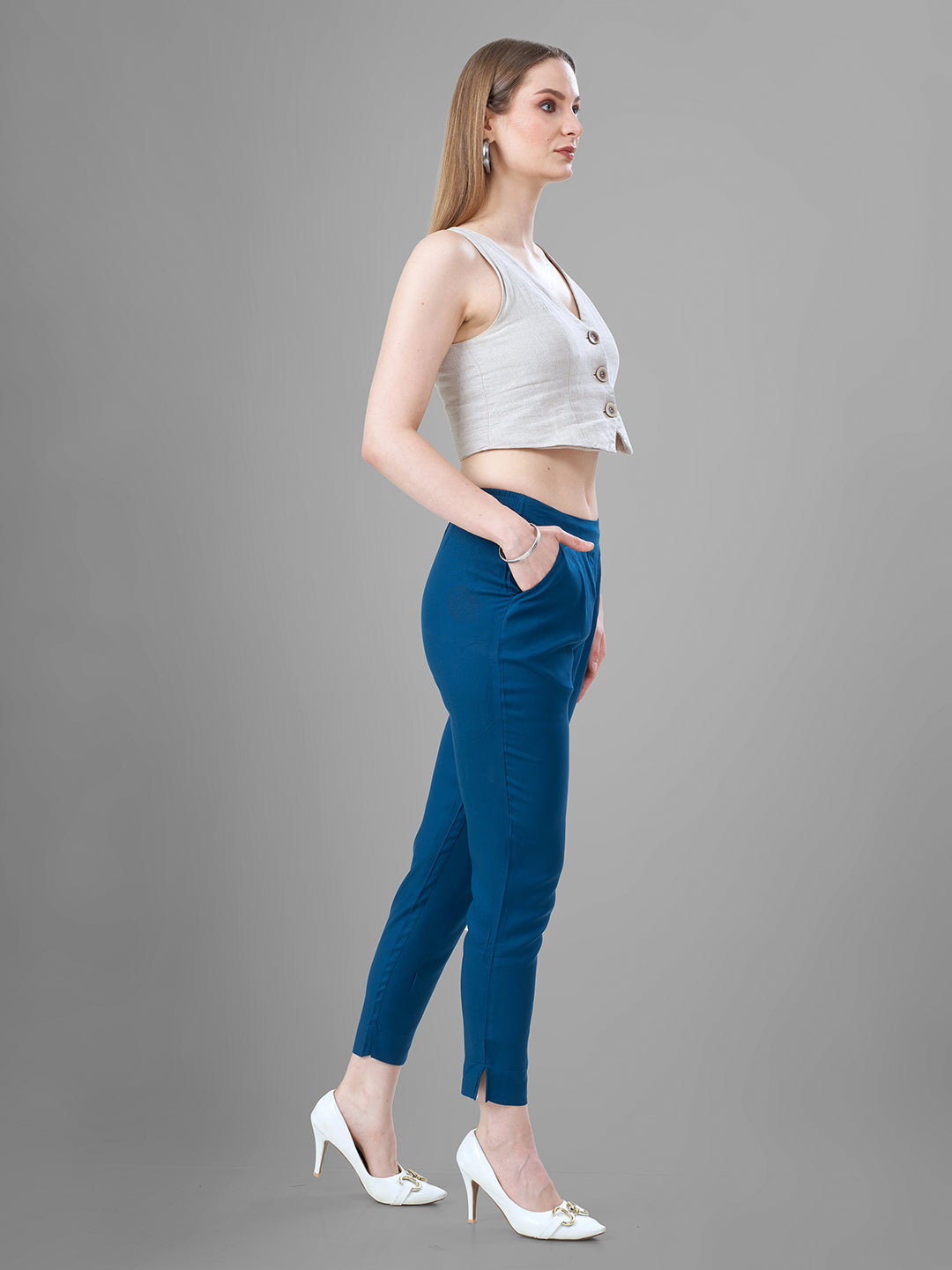 Trendy straight Kurti Pants for Women in Airforce | Tittli