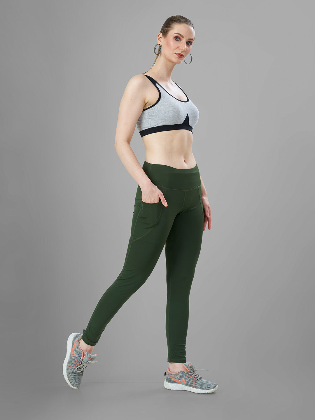 Olive Green Gym Tights for Women Online | Tittli