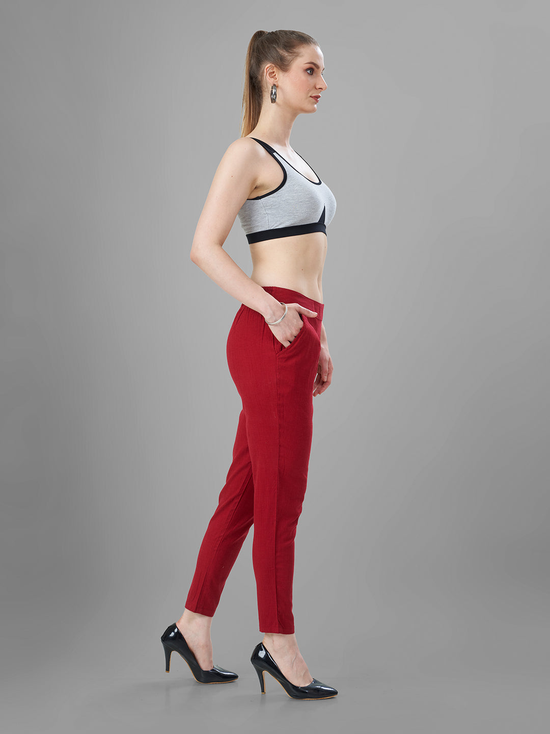 Buy Casual Pants for Women in Maroon online