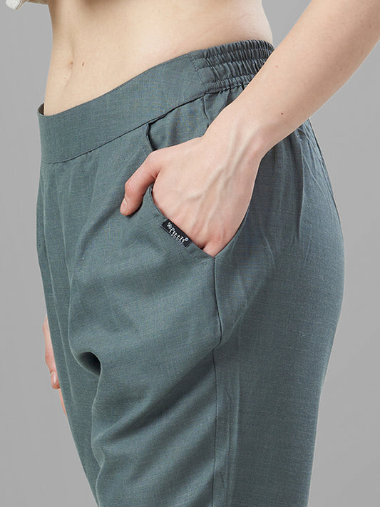 Trendy Silk Cigarette Pants for Ladies in Smoke Grey closer look