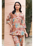 Printed V Neck Boxy fit Cotton Co-Ord Set (Rust & Skin)
