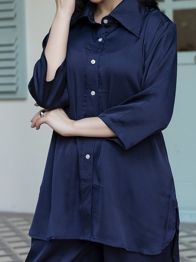 Elegant Navy Blue Satin Co-Ord Outfit for Women in India