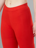 Ankle Length 4-Way Stretchable Lycra Cotton Gold Bio Wash Leggings (Red 3)