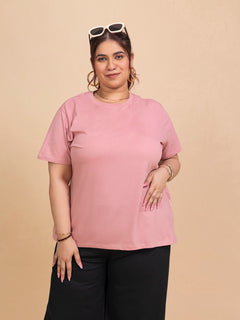TITTLI Plus Size Pure Cotton Peach Round Neck T-Shirt For Womens