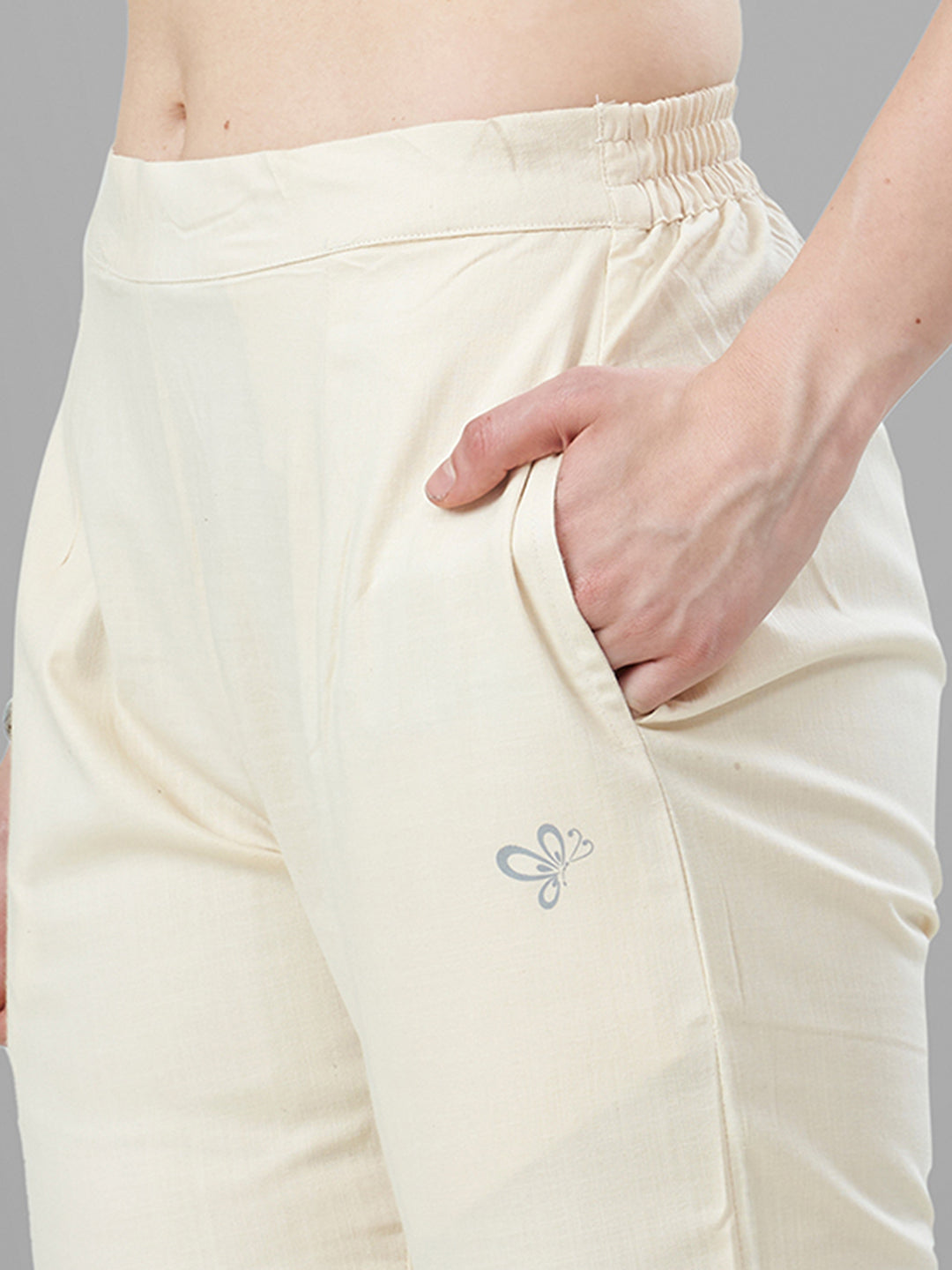 Buy Casual Pants for Women in Cream closer view