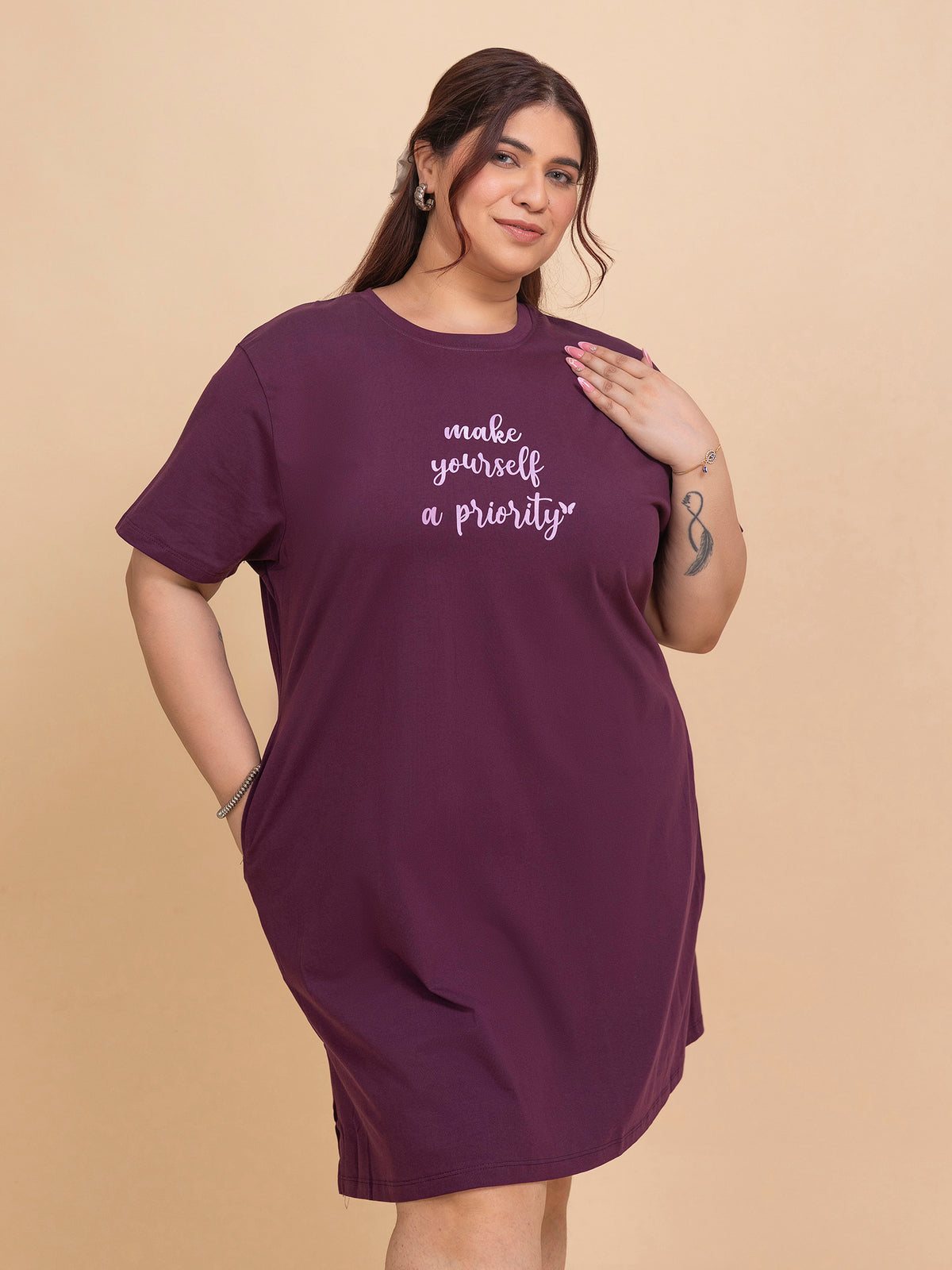 Everyday Comfort Plus Size Long T-Shirt (P. Wine)