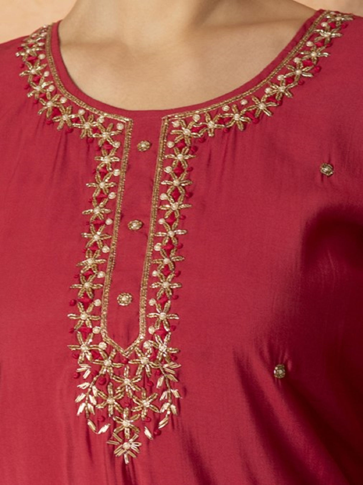 TITTLI Women Handwork Embroidered U-Neck Roman Silk Kurta Set with Digital Print Dupatta(Rose Pink)