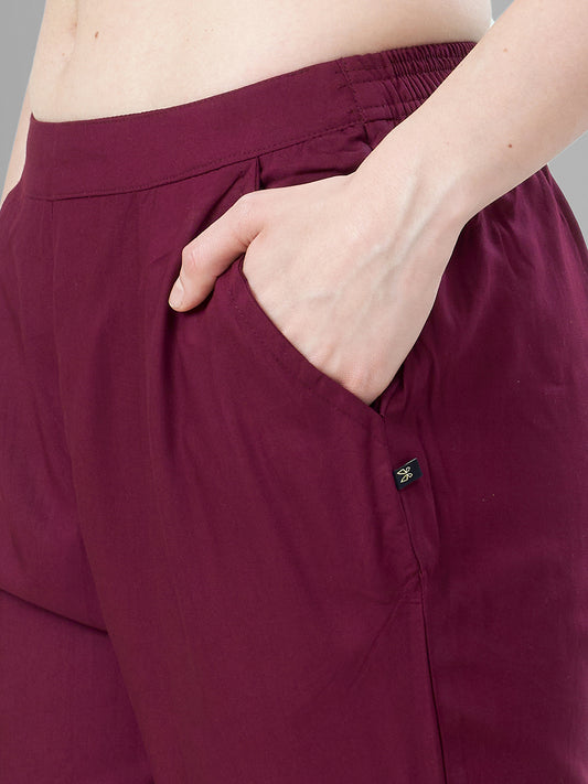 Wine Trendy straight Kurti Pants for Women closer view