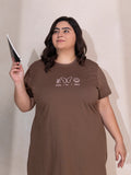 Women's Plus Size Knee Length T-Shirt (D. Brown)