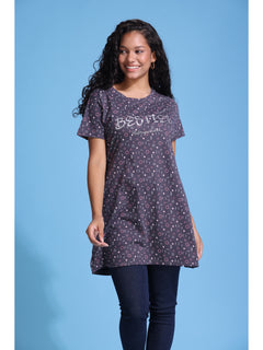 Printed Long T-Shirt For Women (Grey)