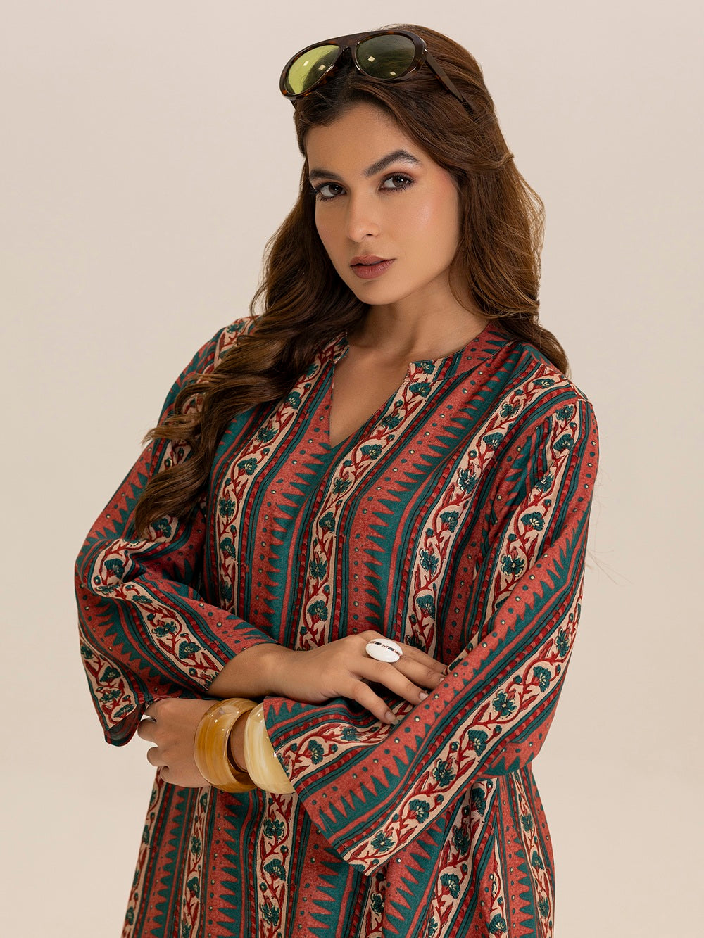 TITTLI Women All Over Printed Tunic and Trouser Co Ord Set (Rust)