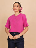 TITTLI Pure Cotton Deep Pink Round Neck T-Shirt For Womens