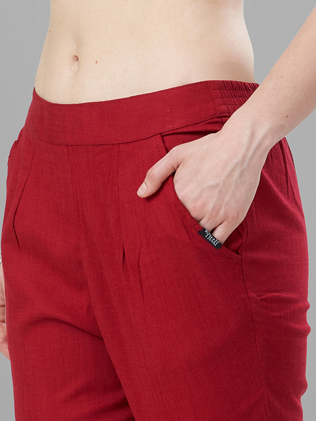 Buy Casual Pants for Women in Maroon closer view