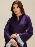 TITTLI Violet Colour Pure Cotton Mandarin Collared V-Neck Lace Detailing Tunic & Trouser Co-Ord Set