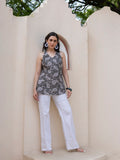 WT3 - Paisley Printed Halter Neck Padded Short Kurti (Steel Gray)