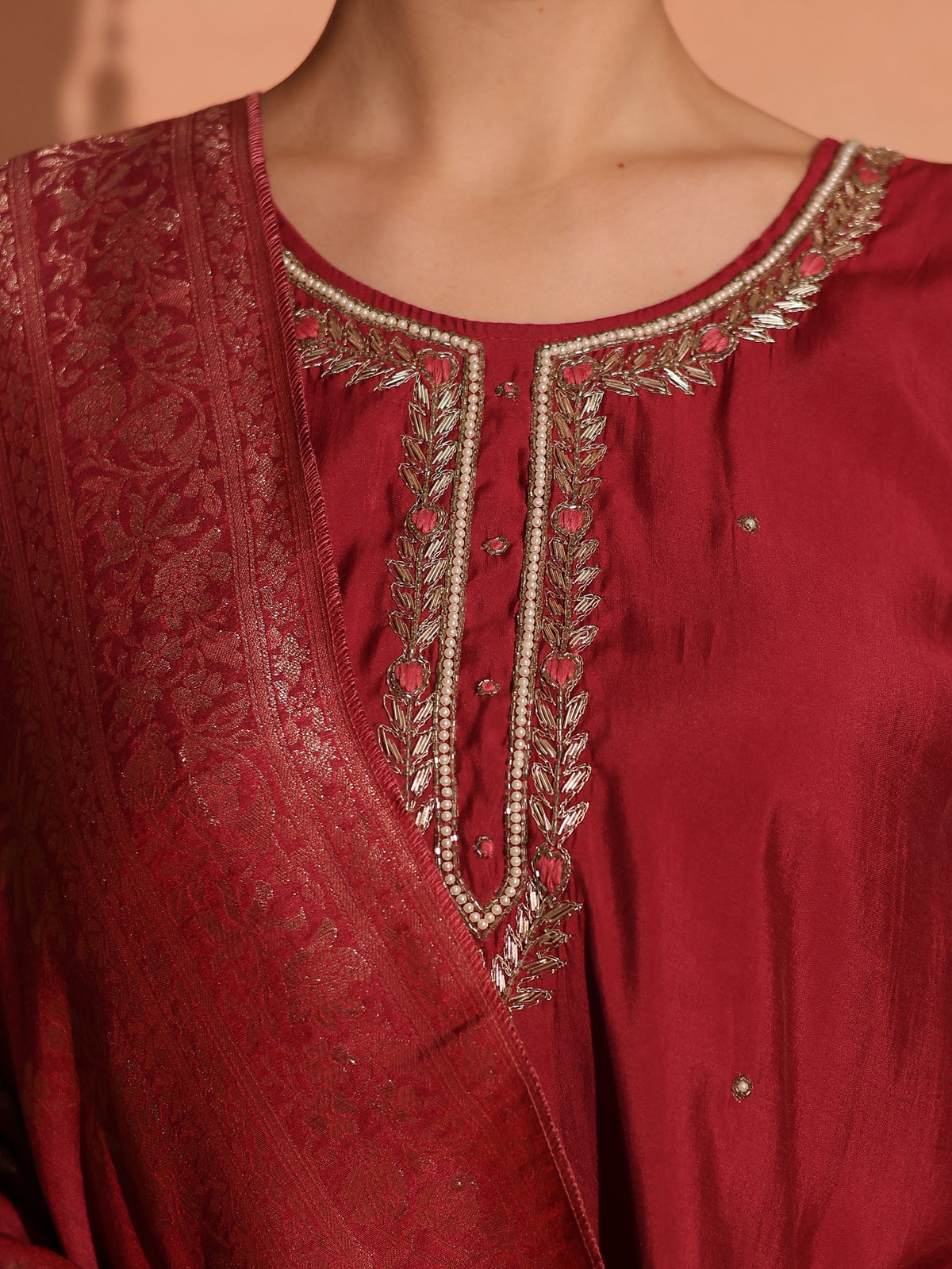 TITTLI Women Handwork Embroidered U-Neck Roman Silk Kurta Set with Rayon Sequin Work Dupatta(Gajjar)