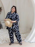 Women's Plus size Rayon Digital Printed Co-Ord Set (Black)