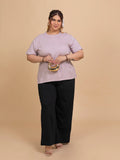TITTLI Plus Size Pure Cotton Pastel Lavender Round Neck T-Shirt For Womens