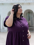 Exclusive Plus Size 3 Tier Frailed Western Dress with 3 Button Opening (Wine)