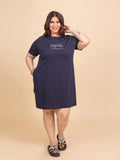 Women's Plus Size Knee Length T-Shirt (Navy Blue)