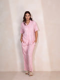 Printed Button-Down Shirt Closure & Trouser Nightsuit in Rayon Fabric (Peach)