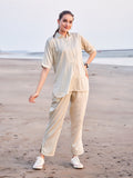 Frail Designed & Collared Tunic And Palazzo Style Trousers Co-Ord Set (Cream)
