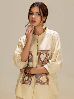 TITTLI Beige Colour Printed Relaxed Fit Pure Cotton Shirt And Trouser Co-Ord Set For Womens