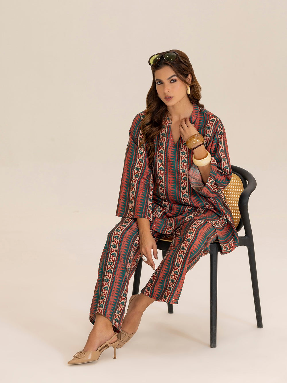 TITTLI Women All Over Printed Tunic and Trouser Co Ord Set (Rust)