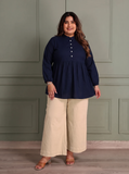 TITTLI Womens Plus Size Solid Pure Cotton Short Kurti (Navy Blue)
