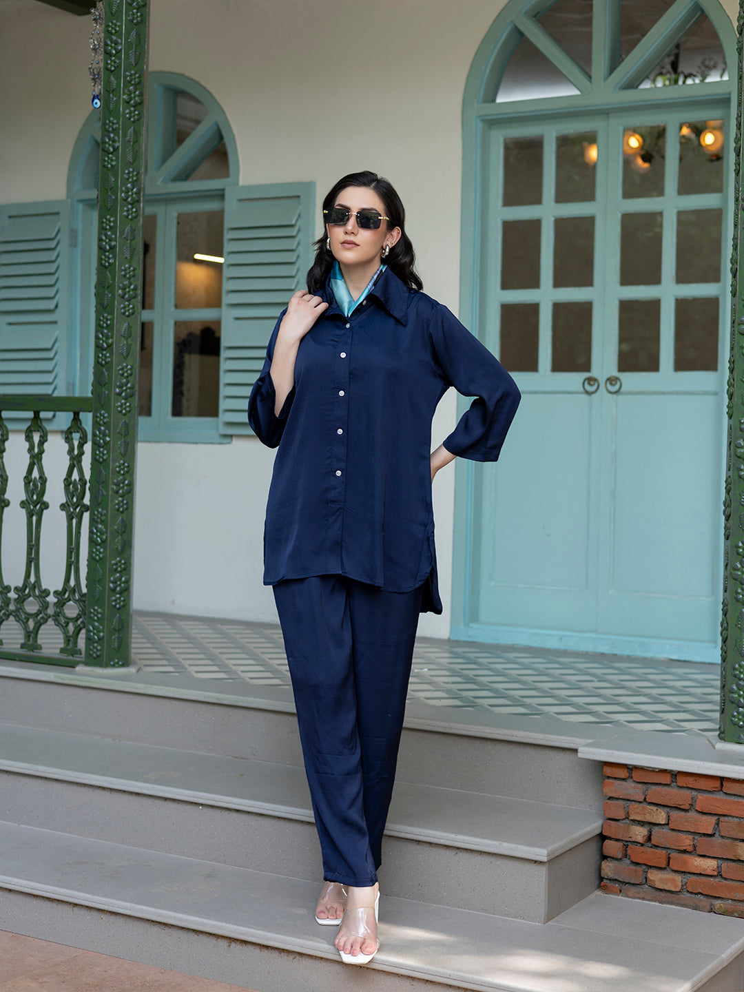 Navy Blue Shirt and Trouser Co-Ord Set