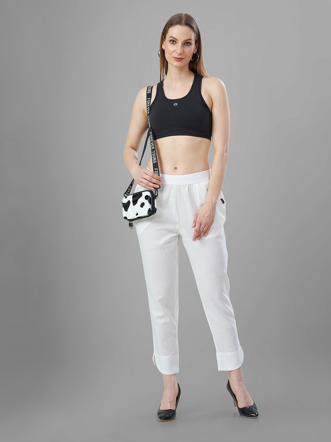 Trendy Silk Cigarette Pants for Ladies in white | tittli