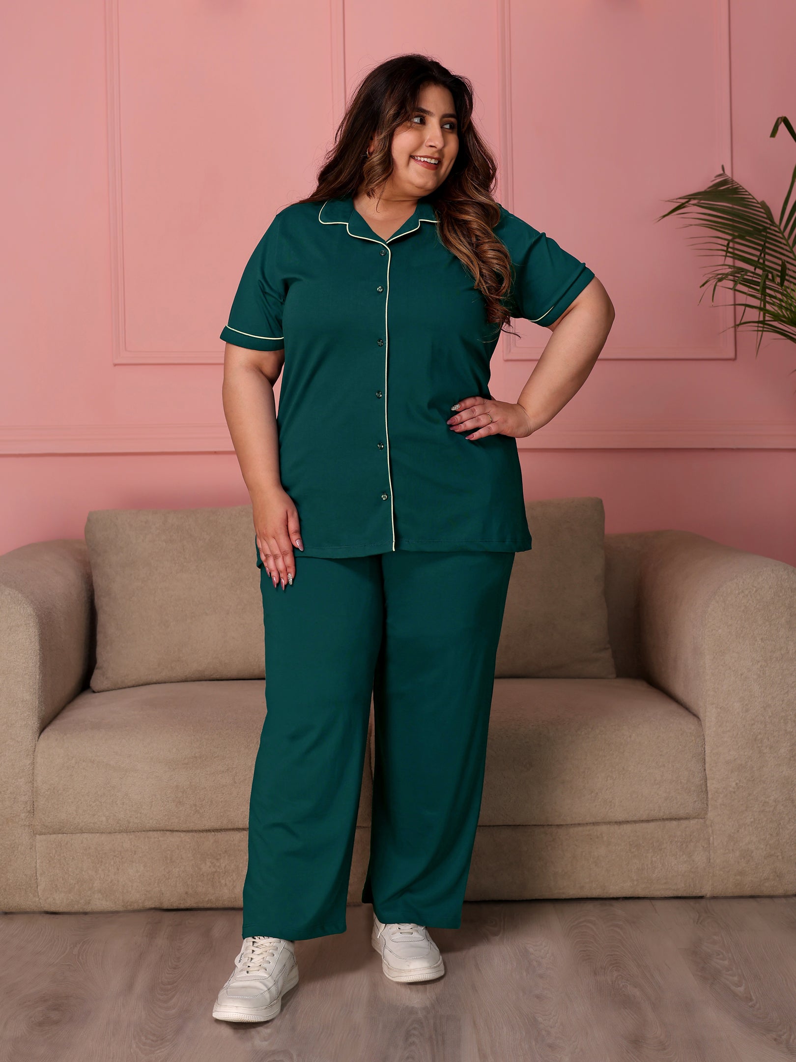 TITTLI Women Pure Cotton Shirt and Pyjama Nightsuit (Airforce)