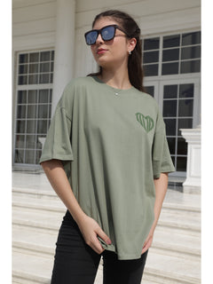 Oversized Back Printed T-Shirts For Women (Green)