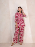Printed Maroon V Neck Boxy fit Cotton Co-Ord Set (Rani)
