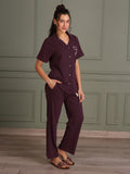 TITTLI Women Pure Cotton Shirt and Pyjama Nightsuit(Wine)