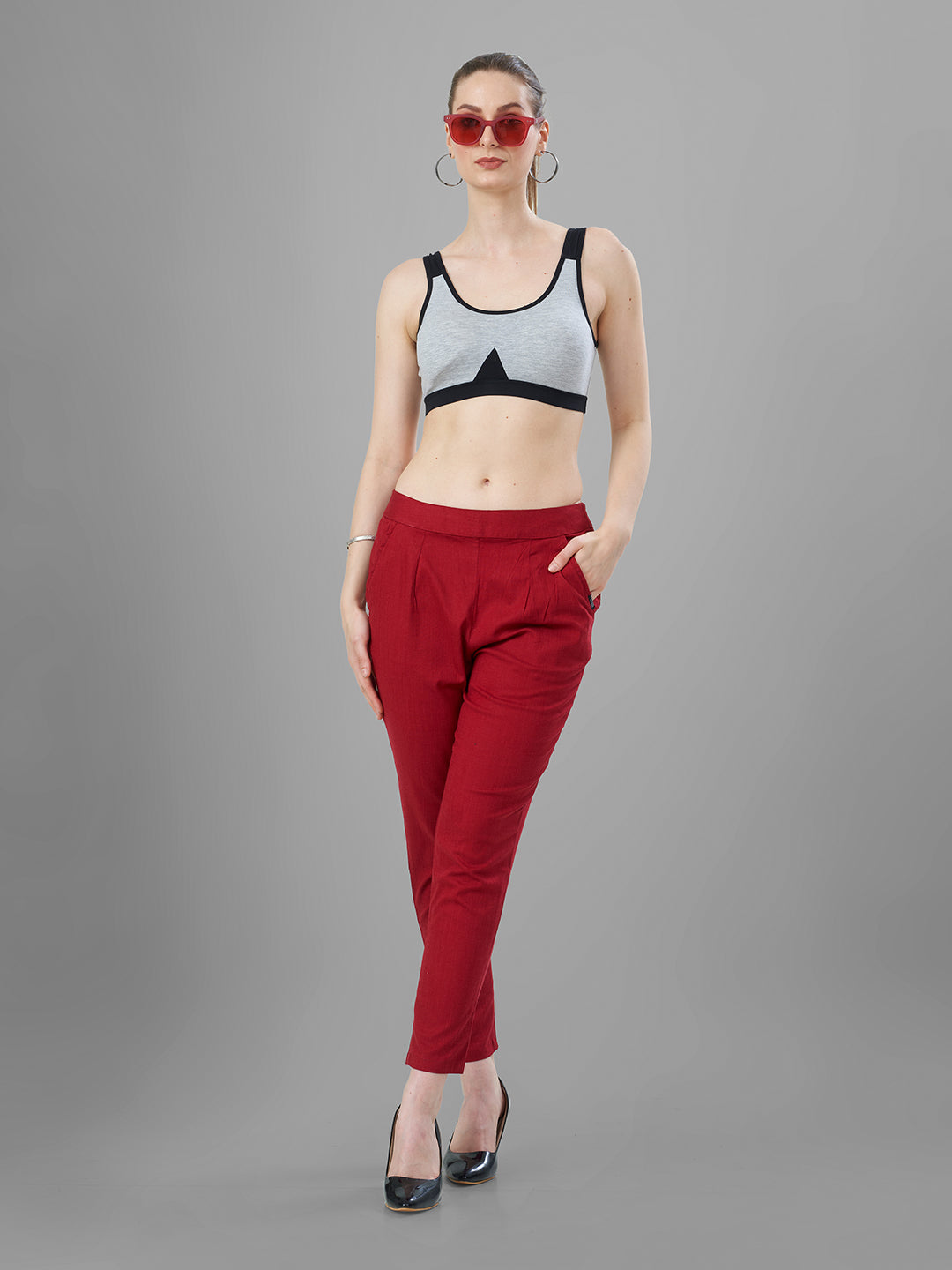 Buy Casual Pants for Women in Maroon |Tittli