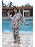 Plus Size Rayon Digital Printed Tunic And Trouser Co-Ord Set (Blue)