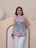 WT4 - Floral Printed U Neck Padded Short Kurti (Pink)