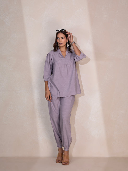 Rayon Fabric V-Neck Tunic And Trouser Co-Ord Set (Bronze)