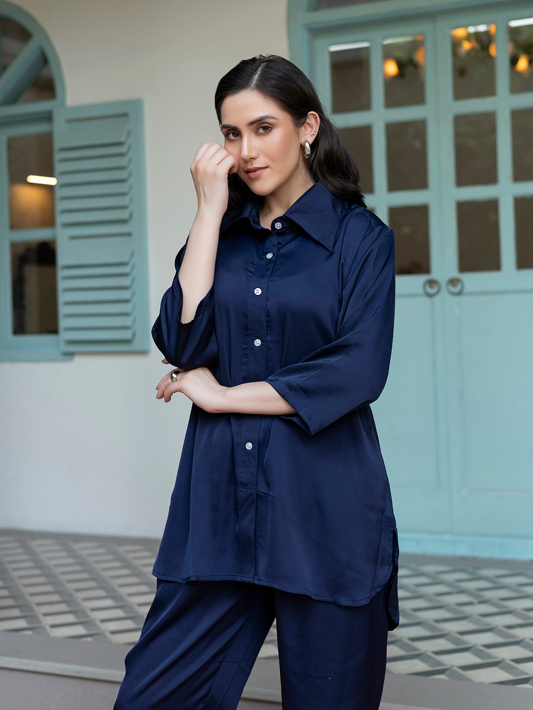 Shop Navy Blue Shirt and Trouser Co-Ord Set for Women Online in India