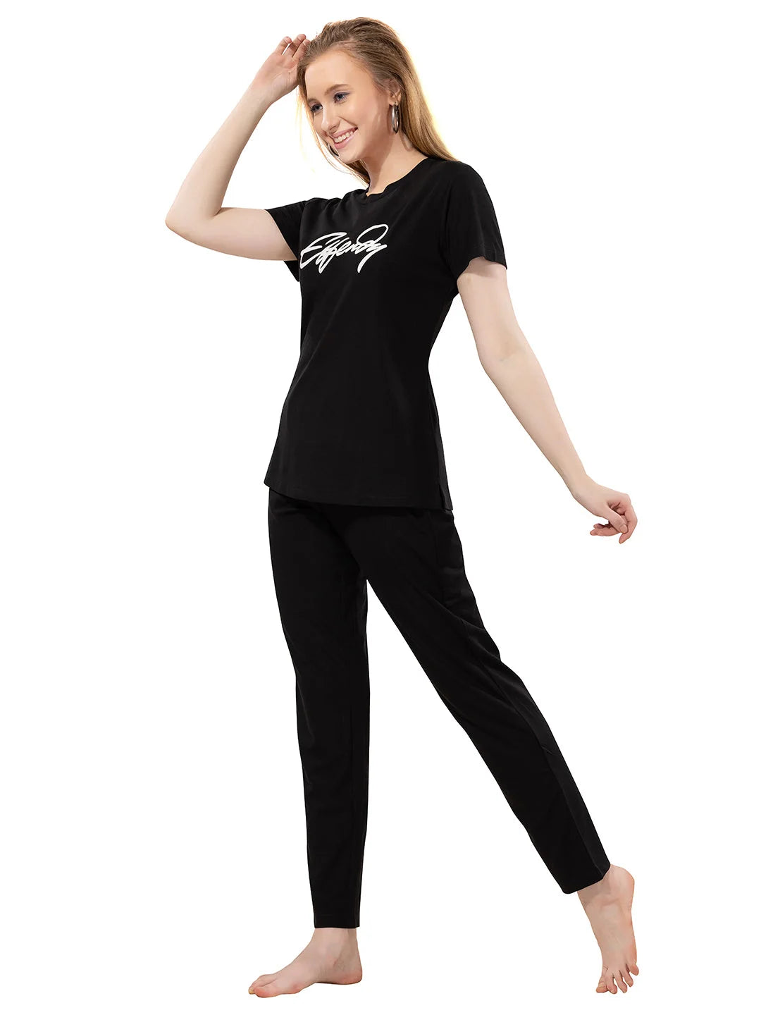 Black pajama t-Shirt night dress for girls front view