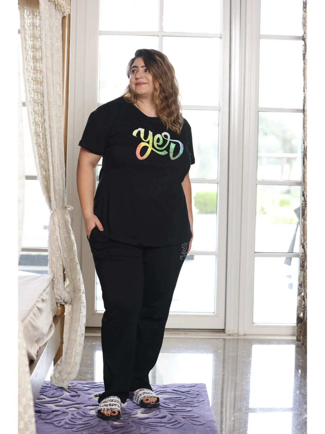 Black plus size night suit for ladies comfortable fit 