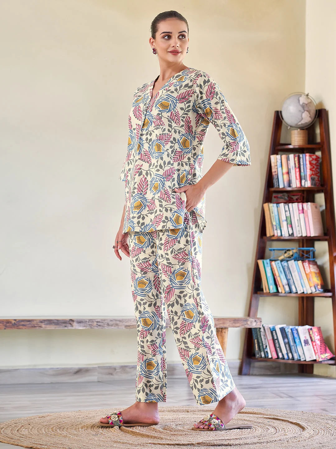 Blue Cotton V neck Co ord set online India 