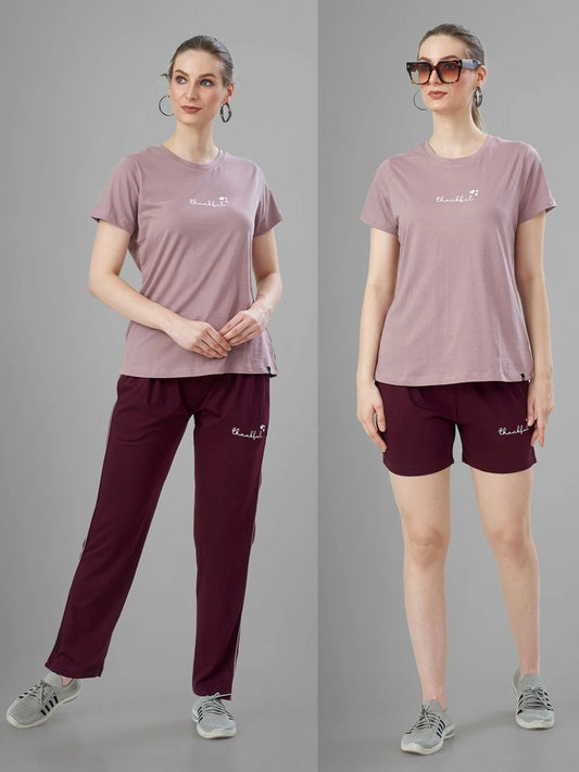 Bronze Cotton Short Night Suit for Women side by side view