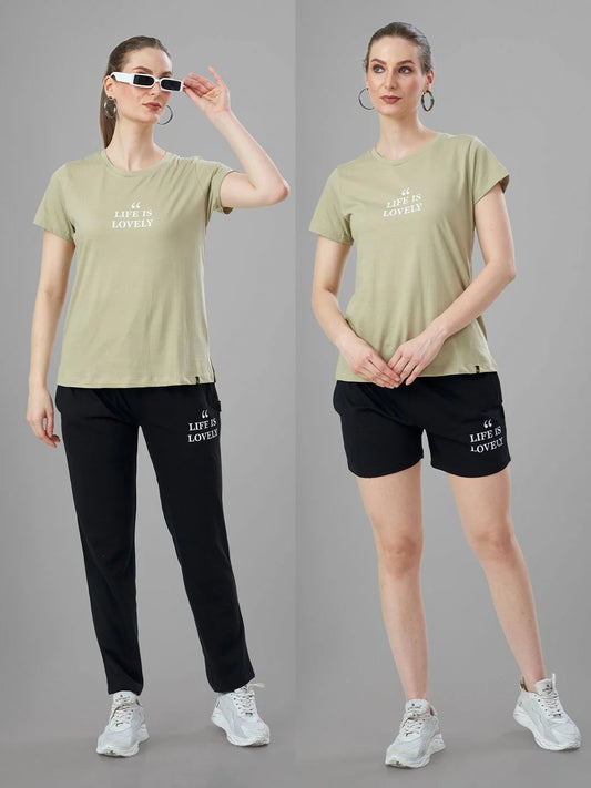 Camel Cotton Short Night Suit for Women side by side view