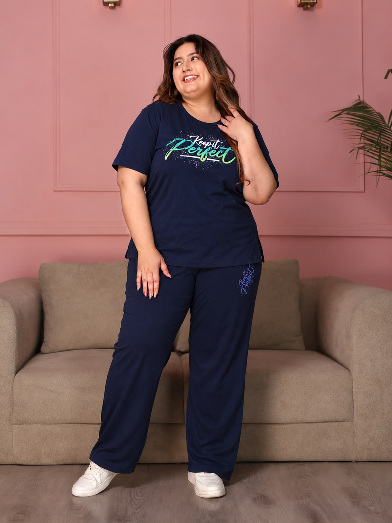 Ultra Comfy Plus Size Night Suit Set (Navy Blue)
